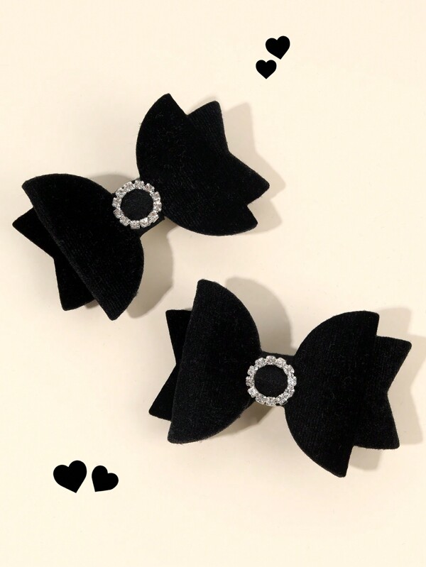 2 Stück schwarze Samt Haarbögen für Mädchen, einfache Samt-Bögen mit runden Strass-Alligatorklammern, elegante Haarspangen Barrettes für Kleinkind Mädchen Bögen Clips Kinderzubehör
