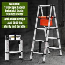 A-Frame 5+5 Step Ladder, 4.6 FT Adjustable Walkable Telescoping Ladder, 350 Lbs Load Capacity, 201 Industrial-Grade Stainless Steel Multi-Position Folding Ladder With Stabilizer Ropes And Tool Bag, For Home, Stairs, RV, And Outdoor Use - Silver - View 2