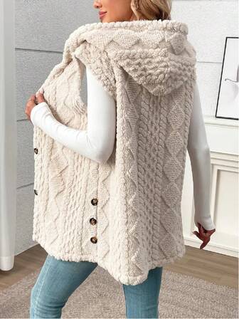 Solid Color Sleeveless Hooded Fluffy Coat For Women, New Autumn/Winter