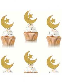 36pcs Shiny Crescent Star Cake Toppers For Festival Cakes, Party Decorations - Gold - View 2