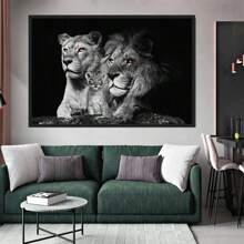 Quadro Decorativo GRANDE Alta Resolução Para Sala Quarto Escritório Hall Quadro Família De Leão 1 Filhote olhos marrom Fácil instalação decoração moderna - Multicolorido - Visão 1