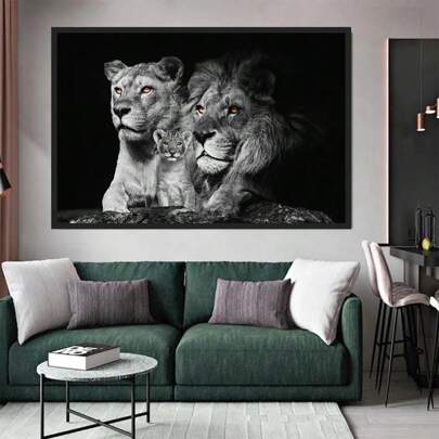 Quadro Decorativo GRANDE Alta Resolução Para Sala Quarto Escritório Hall Quadro Família De Leão 1 Filhote olhos marrom Fácil instalação decoração moderna