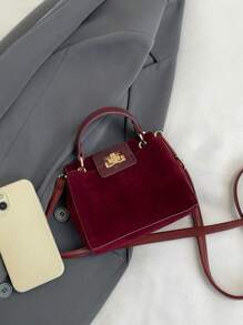 4 季通勤包，时尚女包，精致单肩斜挎包，高端优雅百搭迷你绒面革手提包 - 酒紅色 - 查看 9