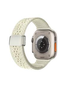 1pc Unisex Starlight White Breathable Knitted Nylon Woven Magnetic Closure Watch Band, Compatible With Apple Watch 38mm/40mm/41mm/42mm/44mm/45mm/46mm/49mm All Models, Compatible With Ultra/SE/S10/S9/8/7/6/5/4/3/2/1 Series, Classic, Easy To Wear, Fashionable
