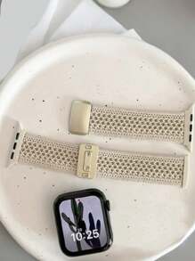 1pc Unisex Starlight White Breathable Knitted Nylon Woven Magnetic Closure Watch Band, Compatible With Apple Watch 38mm/40mm/41mm/42mm/44mm/45mm/46mm/49mm All Models, Compatible With Ultra/SE/S10/S9/8/7/6/5/4/3/2/1 Series, Classic, Easy To Wear, Fashionable