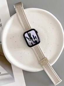 1pc Unisex Starlight White Breathable Knitted Nylon Woven Magnetic Closure Watch Band, Compatible With Apple Watch 38mm/40mm/41mm/42mm/44mm/45mm/46mm/49mm All Models, Compatible With Ultra/SE/S10/S9/8/7/6/5/4/3/2/1 Series, Classic, Easy To Wear, Fashionable