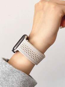 1pc Unisex Starlight White Breathable Knitted Nylon Woven Magnetic Closure Watch Band, Compatible With Apple Watch 38mm/40mm/41mm/42mm/44mm/45mm/46mm/49mm All Models, Compatible With Ultra/SE/S10/S9/8/7/6/5/4/3/2/1 Series, Classic, Easy To Wear, Fashionable