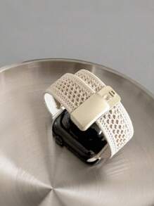 1pc Unisex Starlight White Breathable Knitted Nylon Woven Magnetic Closure Watch Band, Compatible With Apple Watch 38mm/40mm/41mm/42mm/44mm/45mm/46mm/49mm All Models, Compatible With Ultra/SE/S10/S9/8/7/6/5/4/3/2/1 Series, Classic, Easy To Wear, Fashionable