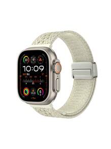 1pc Unisex Starlight White Breathable Knitted Nylon Woven Magnetic Closure Watch Band, Compatible With Apple Watch 38mm/40mm/41mm/42mm/44mm/45mm/46mm/49mm All Models, Compatible With Ultra/SE/S10/S9/8/7/6/5/4/3/2/1 Series, Classic, Easy To Wear, Fashionable