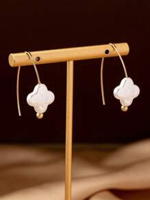 1 Pair Elegant & Graceful Four-Leaf Clover Pearl Dangle Earrings, Versatile For Women - Yellow Gold - View 3