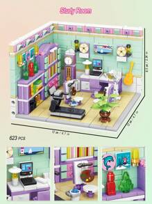 迷你房间积木玩具 - 厨房、卧室、书房、客厅装饰 | 用迷你积木搭建自己的世界 | 可爱多彩的积木合集 | 拼接创意组装积木玩具模型 | 适用于办公室桌面摆件 - 彩色 - 查看 3