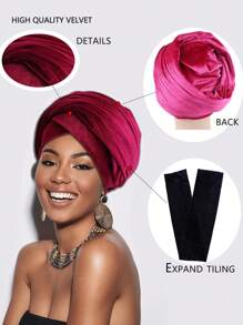 1pc Women's Solid Color Velvet High Quality Headwrap Scarf, African Long Tail Turban Hat, Autumn/Winter