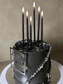 6pcs Straight Pole Candle Set Black Textured Pencil Birthday Candle Cake Decoration Cake Baking Decoration Plug-In Creative Birthday Party Dessert Birthday Candle Festive Event Party Party Long Pole Baking Decoration Box Black Candle