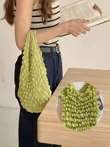 1 pieza Bolsa de tote mágica y elástica para mujeres, bolso de compras retráctil de gran capacidad, bolsa de compras reutilizable de varios colores y plegable, esencial para viajes, bolsa de piña, bolsa de burbuja arrugada para viajes, campamento, exterior, playa, vacaciones de verano y vuelta al colegio