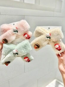 3 件装圣诞老人、雪人、驯鹿卡通毛绒蝴蝶结发夹，纯色圣诞派对可爱蓬松发饰，适合刘海造型 - 彩色 - 查看 7