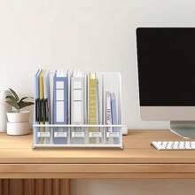 DALTACK Desk Storage Rack/Magazine File Rack With Five Vertical Compartments, Wire Mesh Cover, Suitable For Desks And Home Workspaces. - 白色 - 查看 2