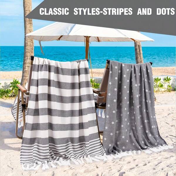 1pc/2pcs Set Turkish Beach Towels, 39"X 71" / 99 X 180cm Extra Large Sand-Resistant Quick Dry Beach Towels, Suitable For Beach, Bathroom, Swimming Pool, Travel, Yoga, Camping Beach Essentials
