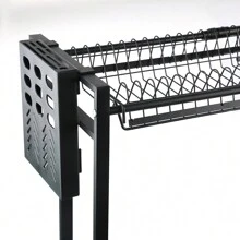 Adjustable Over Sink Dish Drying Rack, 2/1-Tier Carbon Steel Kitchen Organiser With Utensil Holder, Space Saving Countertop Storage Shelf - Black - View 8
