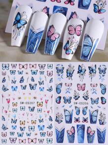 2 buc autocolante pentru unghii cu fluturi albaștri, design francez cu fluturi 3D din denim, autocolante autoadezive DIY pentru unghii, decorațiuni pentru unghii DIY de primăvară, accesorii pentru unghii - Multicolor - Vizualizare 4