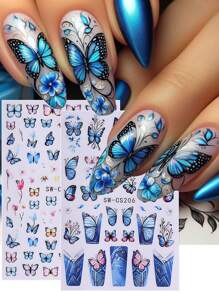 2 buc autocolante pentru unghii cu fluturi albaștri, design francez cu fluturi 3D din denim, autocolante autoadezive DIY pentru unghii, decorațiuni pentru unghii DIY de primăvară, accesorii pentru unghii - Multicolor - Vizualizare 2