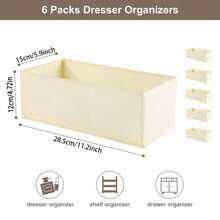 6 件装梳妆台收纳盒、衣物抽屉收纳盒、储物盒和储物抽屉、编织布梳妆台抽屉收纳盒、卧室衣物收纳盒
