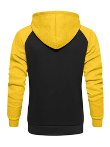 SANOPY Men's Thickened Color Block Pullover Hooded Sweatshirt Brushed Fashion Sweatshirt - màu đen - Xem 3