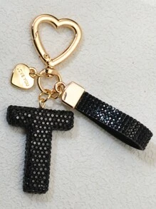 1pc Pink Soft Clay Letter Rhinestone Keychain, Cute Personalized Charm Pendant For Women, Bag, Car, Mothers, Friends, Valentine's Day Gift Valentines Car Accessories Bag Charm School Goth Y2k Bag Accessories Lanyards With Id Holder Car Accessories Bag Charms