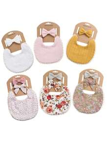 (Customized) 1 Set Personalized Embroidered Baby Bibs & Headband Set, Printed Double-Sided Burp Cloths, Suitable For Daily Use