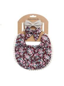 (Customized) 1 Set Personalized Embroidered Baby Bibs & Headband Set, Printed Double-Sided Burp Cloths, Suitable For Daily Use