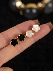 Flyleaf 2 件 925 纯银 18K 镀金三叶草花耳钉，优雅的日常佩戴精美珠宝 - 金色 - 查看 2