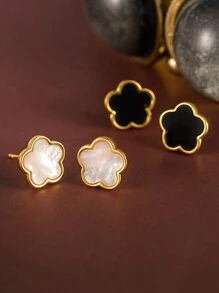 Flyleaf 2 件 925 纯银 18K 镀金三叶草花耳钉，优雅的日常佩戴精美珠宝 - 金色 - 查看 1