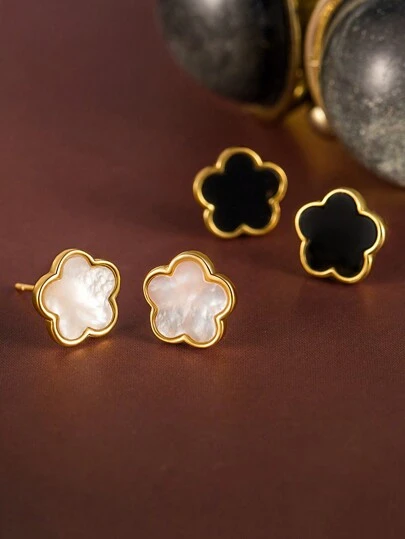 Flyleaf 2 件 925 纯银 18K 镀金三叶草花耳钉，优雅的日常佩戴精美珠宝