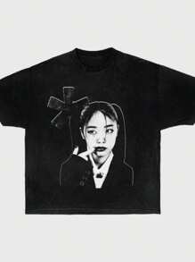 男女通用 Y2K 时尚图案 T 恤 - 100% 纯棉圆领短袖 T 恤，带印花图案 - 男士街头服饰，休闲短袖圆领 T 恤，尺码 S 至 3XL - 黑色 - 查看 1