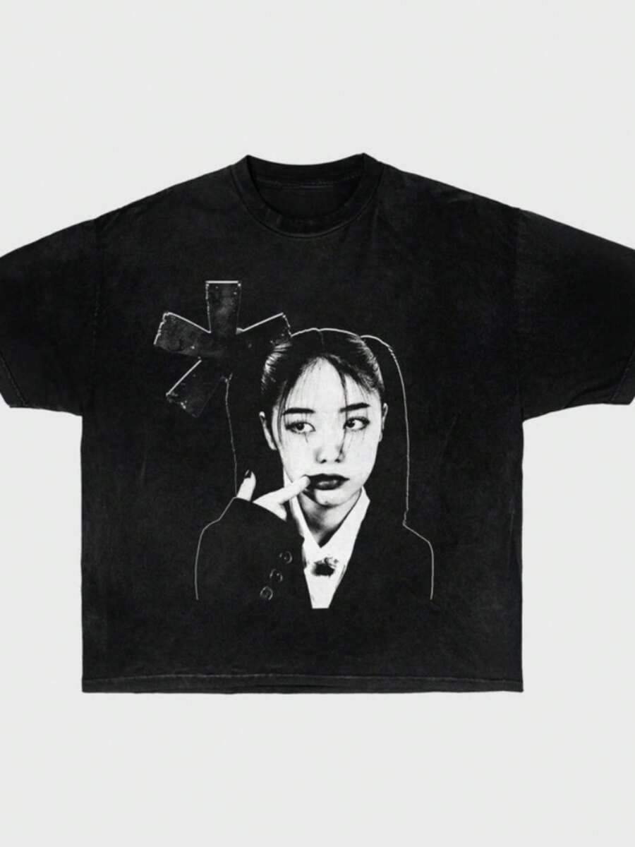 男女通用 Y2K 时尚图案 T 恤 - 100% 纯棉圆领短袖 T 恤，带印花图案 - 男士街头服饰，休闲短袖圆领 T 恤，尺码 S 至 3XL - 黑色 - 查看 1