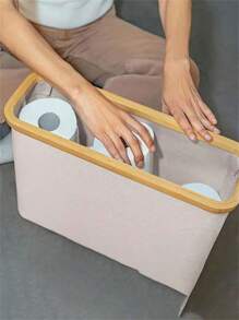 1 pieza Soporte plegable para papel de tissue con tapa, caja de almacenamiento de tela minimalista con ventana, contenedor de almacenamiento multiusos para baño, cocina, dormitorio, decoración del hogar y organizador de baño de verano