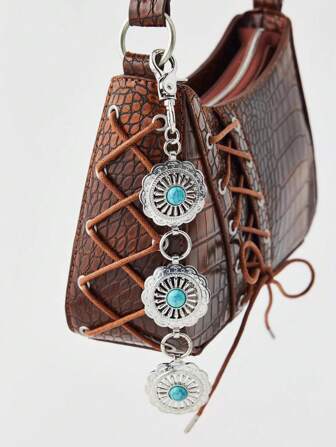 1pc Vintage Western Cowboy Keychain - Turquoise Decor Key Chain Accessory, Suitable For Bags & Backpacks - Perfect Holiday Gift Car Accessories Bag Charm School Cute Goth Y2k