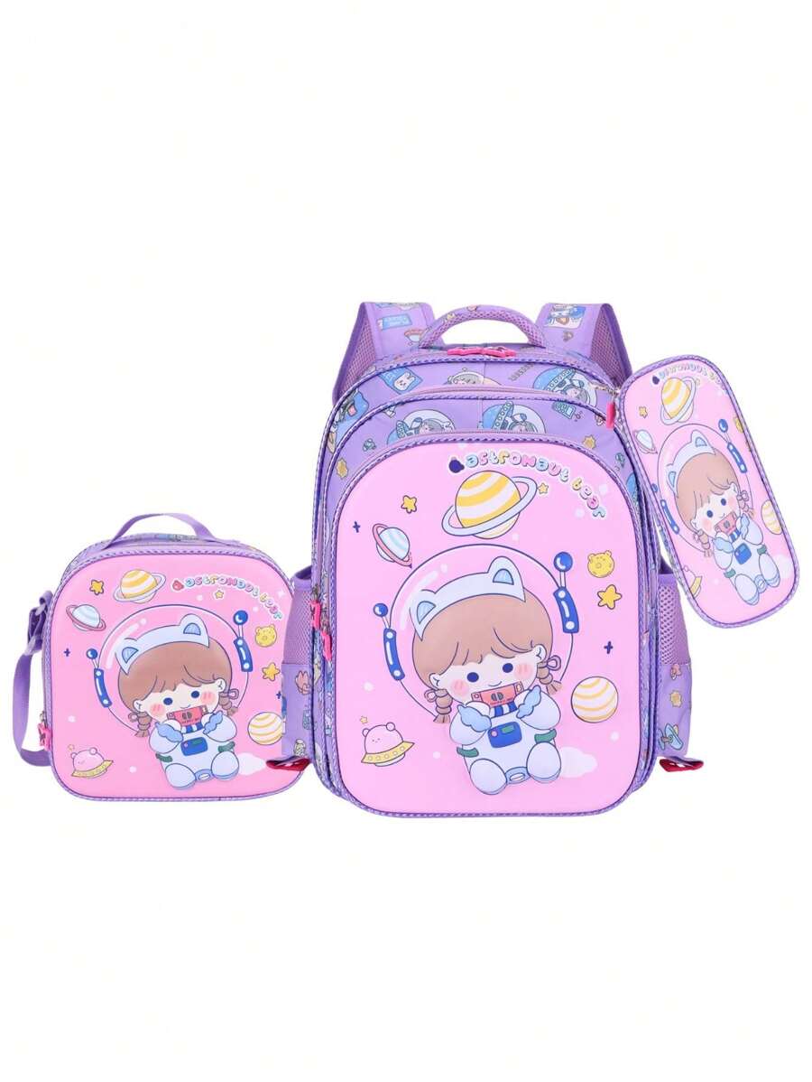 3 In 1 Kit Kids Backpack 3D PU School Bag Set Cute Cartoon Baby Girls - 16A-33-1 - View 1