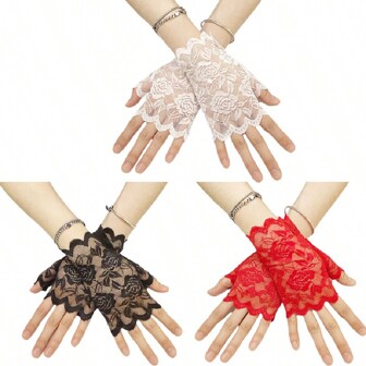 1 Pc Women's Lace Fingerless Gloves, Short Floral Wedding Party Dress, Exposed Finger Gloves, Valentine's Day Gifts Valentines