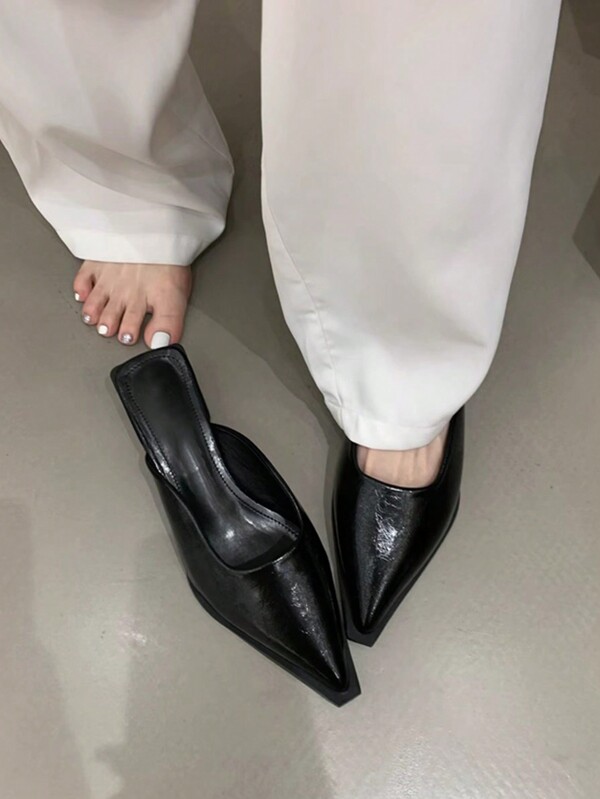 1 Paio di scarpe da donna con punta affusolata, colore unico, suola spessa, comodo e casual, in pelle PU e suola in TPU, pantofole da casa