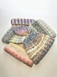 1pc Women's Casual Warm Striped Knitted Beanie Hat With Ear Flaps, Large, Knitted Blend, Autumn/Winter - Knitted Hat - View 2