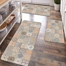 1 pieza Felpudo para el hogar, habitación, baño, antideslizante, para decoración de cocina, juego de baño, superficie suave y mullida, alfombra anti-fatiga, estampado floral geométrico vintage, estilo bohemio y minimalista clásico, cómodo, alivia la fatiga de los pies, regalo de San Valentín para mujer, cumpleaños, novio, novia, decoración de baño, alfombra de piso, alfombra de exterior, felpudo de puerta, accesorios de baño de verano, de vuelta a la escuela