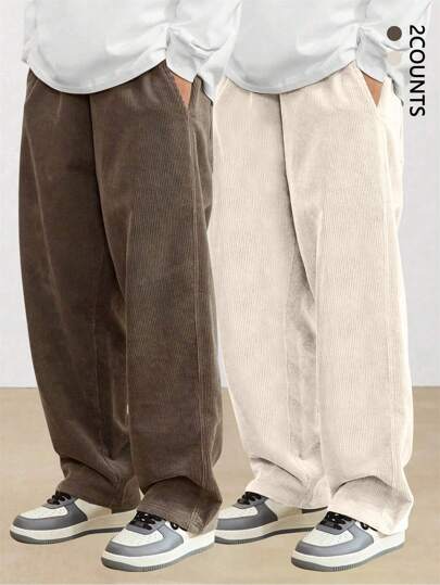 2 件套男士灯芯绒直筒休闲裤，宽松百搭运动裤，适合春秋季