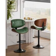 Bar Stools Set Of 2, Adjustable Swivel Leather Bar Stools For Kitchen Island, Mid Century Modern Counter Height Bar Chairs Barstools With Back & Footrest (Black) - Green - View 4