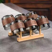 6件装高硼硅玻璃小茶杯家用会客饮茶杯玻璃茶杯带木套隔热茶杯