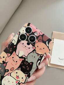 1pc Transparent TPU Anti-Fall Painted Cute Cat Pattern Mobile Phone Case Compatible With Iphone 15/15pro/15plus/15promax/16/16pro/16plus/16promax, Galaxy S23 Ultra/A14/A24, Redmi Note12pro, Pixel 8/8 Pro