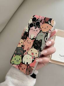 1pc Transparent TPU Anti-Fall Painted Cute Cat Pattern Mobile Phone Case Compatible With Iphone 15/15pro/15plus/15promax/16/16pro/16plus/16promax, Galaxy S23 Ultra/A14/A24, Redmi Note12pro, Pixel 8/8 Pro