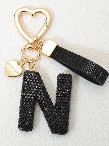 1pc Pink Soft Clay Letter Rhinestone Keychain, Cute Personalized Charm Pendant For Women, Bag, Car, Mothers, Friends, Valentine's Day Gift Valentines Car Accessories Bag Charm School Goth Y2k Bag Accessories Lanyards With Id Holder Car Accessories Bag Charms