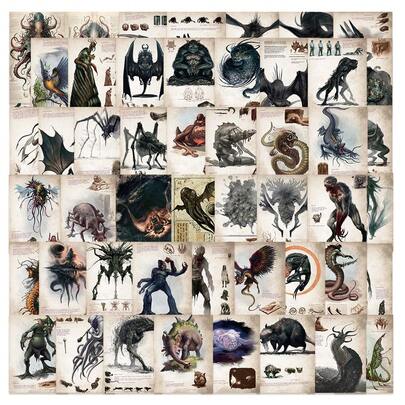 50pcs Vintage Cthulhu Mythology Monster Stickers, Suitable For Decorating Notebooks, Laptops, Phone Cases, Luggage, Essential For Back To School Season