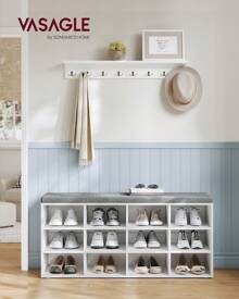 VASAGLE Banc à Chaussures, Organiseur de Chaussures avec 12 Compartiments, Siège Rembourré, pour Entrée, Couloir, Placard, Blanc Nuage et Gris Tourterelle - Blanc - Voir 2