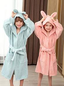 1pc Cartoon Rabbit Design Hooded Ren Bath Robe, Thick Towel Material, Soft & Absorbent, For Girls Babies, Swimming Bathrobe, White/Pink/Blue/Green/Orange Summer Wedding Home Bathroom Decor Back To School - Multicolor - View 1